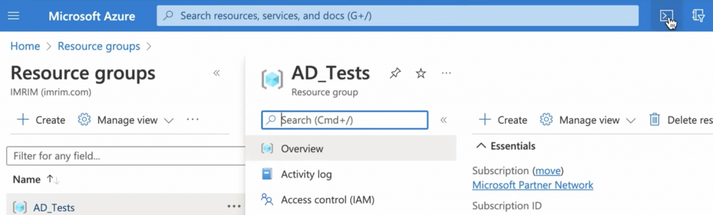 Azure shell to run the Active Directory lab deployment script